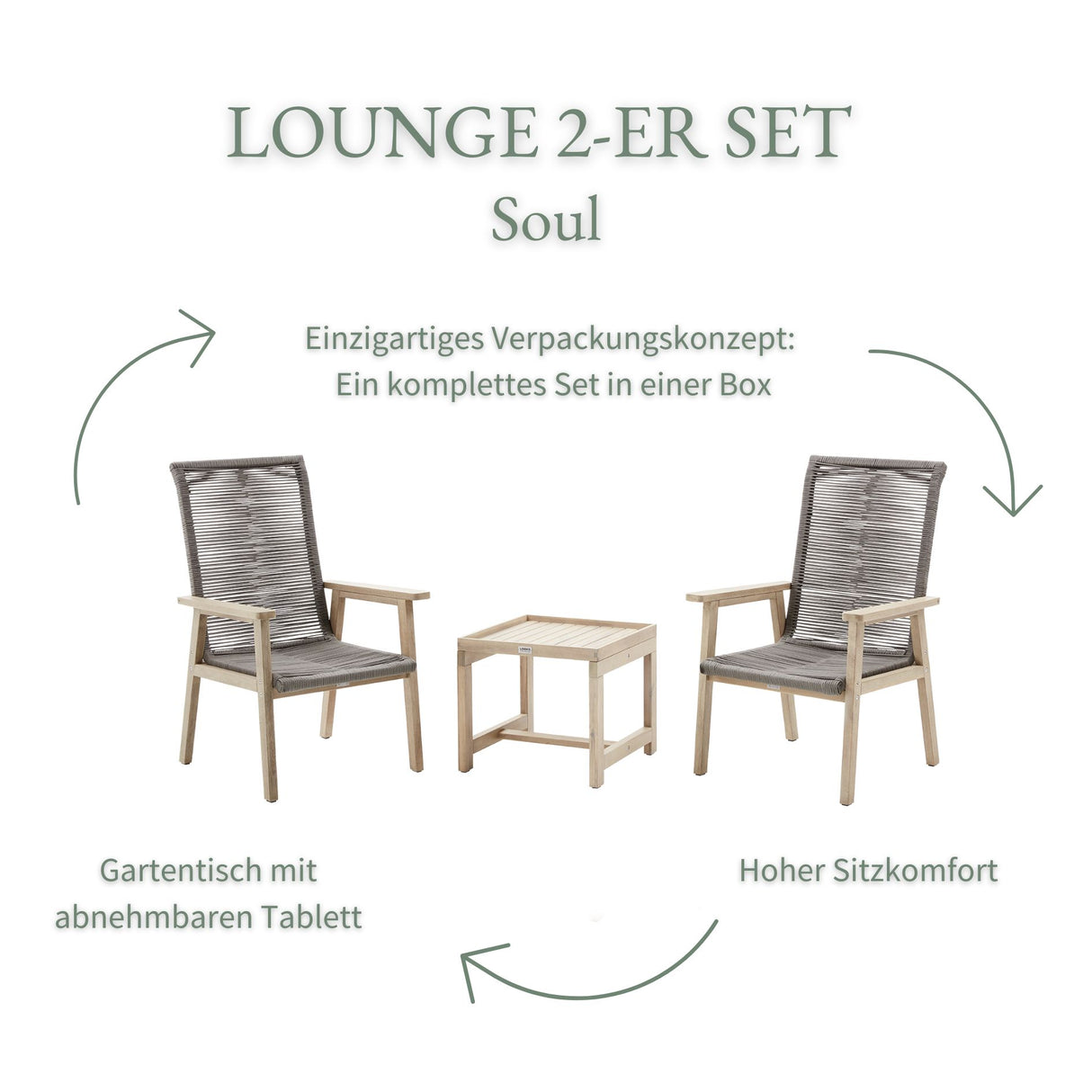Stühle mit | mypureliving aus Set Akazienholz Beistelltisch Zweier Soul