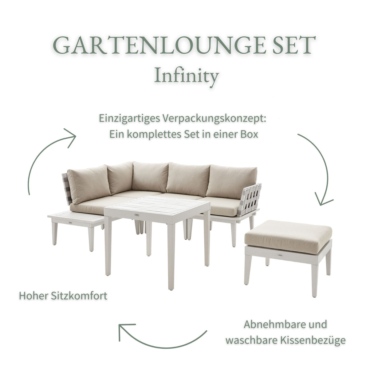 Lounge mypureliving 100% Tisch Akazie | mit und FSC® aus Infinity Set Hocker