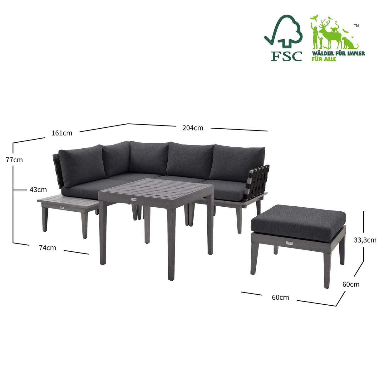 Tisch Infinity 100% Hocker Akazie FSC® Set mit | mypureliving Lounge aus und